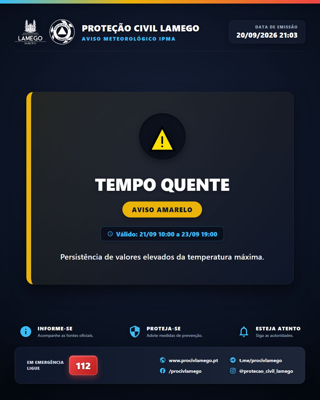 Avisos Meteorológicos IPMA | Viseu | 2026-09-20 21:03