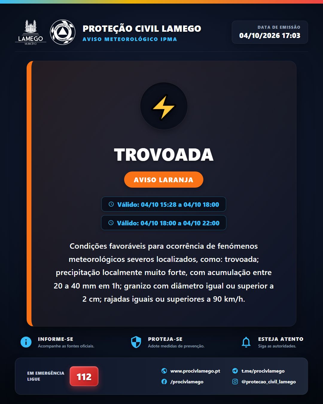 Avisos Meteorológicos IPMA | Viseu | 2026-10-04 17:03